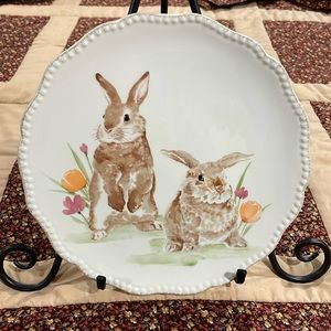 Pier 1 Imports Flower Bunny Rabbit Duo Plate